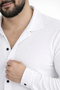 Men's Waffle Fabric Long Sleeve Buttoned Open Collar Regular Fit Shirt - White