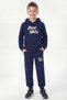 Hooded Kangaroo Pocket Black and White Print Detailed Boys' Tracksuit Set - 2
