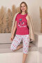 Cotton Patterned Short Sleeve Bermuda Capri Pajama Set - 4