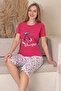 Cotton Patterned Short Sleeve Bermuda Capri Pajama Set - 3