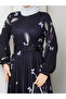Digital Printed Wheat Patterned Black Pleated Dress - 3