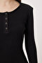 Layered Snap Fastener Ribbed Knitted Blouse Lrn0030 Black - 5