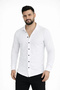 Men's Waffle Fabric Long Sleeve Buttoned Open Collar Regular Fit Shirt - White - 2