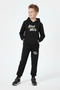 Hooded Kangaroo Pocket Black and White Print Detailed Boys' Tracksuit Set