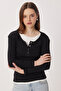 Layered Snap Fastener Ribbed Knitted Blouse Lrn0030 Black - 2