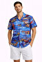 Men's Marine Patterned Short Sleeve Shirt Summer Casual Fit Digital Printed - Patterned