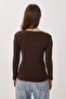 Layered Snap Fastener Ribbed Knitted Blouse Lrn0030 Brown - 7