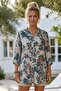 Beige Hakim Collar Buttoned 3/4 Sleeve Floral Slit Cotton Oversize Woven Shirt 73 60 - 5