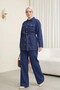 Belted, Pocketed, Button-Front Denim Suit - Navy Blue