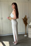 Halter Neck White Dress with Back Detail, Slit and Draped Design - 7