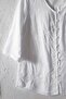 White V-Neck 3/4 Sleeve Buttoned Embroidered Cotton Oversize Woven Blouse 73 60 - 2