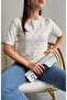 Women's crew neck short sleeve diamond pattern knit blouse with stone embellishments 4193 - 4
