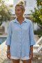 Blue Shirt Collar 3/4 Sleeve Buttoned Pocketless Washable 100% Linen Oversize Woven Shirt 75 63 - 5