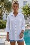 White Shirt Collar 3/4 Sleeve Buttoned Pocketless Washable 100% Linen Oversize Woven Shirt 75 63 - 5