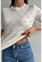 Women's crew neck short sleeve diamond pattern knit blouse with stone embellishments 4193 - 2