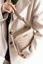 Women's Beige V Quilted Stitching Design 3-Compartment Leather Lined Crossbody Bag - 2