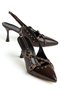 Mask Women's Brown Patent Leather Cross-Strapped Buckle Pointed Toe Elegant Stylish Thin Heeled Shoes - 3