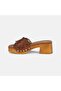 Women's Tan Leather Slippers with Metal Buckle Detail and Thick Heel - 3
