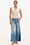 V-Neck Sleeveless Slim Fit Knitted Ecru Blouse with Gathered Sides - 6