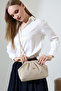 Cream Women's Bag with Wicked Look, Medium Size, Bunded Form, Stylish Handbag and Crossbody Strap