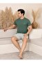 Men's Dad Dowry Modal Fabric Shorts with Six Pockets, Short Sleeve, Fit Crew Neck Cotton Pajama Set - 3