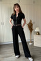Zippered Shirt Collar Modal Fabric Cardigan Black Set - 4