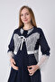 Maternity Nightgown and Dressing Gown Set Polka Dot Lace Sleeves Buttoned Breastfeeding Cotton Viscose Set of 2 - 4