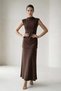 Brown Collar Dress with Sleeve and Skirt Detail - 3