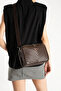 Women's Bitter Brown Leather V Quilted Stitching Design Cross Strap 3-Compartment Double Zipper Daily Shoulder Bag - 3
