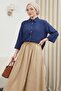 V-Neck Buttoned Half Sleeve Modal Shirt - Dark Blue