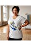 Women's Plus Size Cotton V-Neck Anchor Figured Light Gray Light Grey Printed T-Shirt - 3