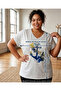 Women's Plus Size Cotton V-Neck Anchor Figured Light Gray Light Grey Printed T-Shirt - 8