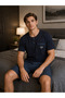 Men's Navy Blue Short Sleeve Shorts 100% Cotton Pajama Set