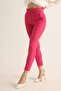 Fuchsia Belted Atlas Dabıl Fabric Carrot Trousers 100 cm - 3