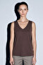 Flori Regular Fit V-Neck Slightly Open Back Oval Skirt Laser Cut Women's Blouse Top & Tshirt - Brown