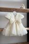 My Little Girl's Rose Patterned Short Sleeve Evening Dress - Ecru - 2