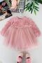 My Little Girl's Rose Patterned Long Sleeve Evening Dress - Pink - 2