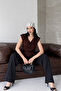 Women's v-neck sandy fabric sleeveless padded blouse 4446 - 3