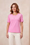 Women's Plus Size Lycra Crew Neck Front Garnished Chiffon Fabric Short Sleeve Mom T-Shirt Combed Cotton Blouse