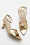 Gold Pointed Toe Wrinkled Patent Leather Women's Thin Heeled Evening Dress Shoes - 2