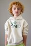 Boy's Printed Hooded Sweatshirt - Ecru - 3