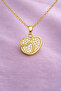 Double Heart Figured Gold Color Necklace with Shiny Stone Detail