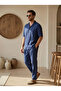 Men's Short Sleeve Shirt & Boyfriend Pants Navy Blue Bottom Top Linen Set Ls-6716