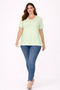 Women's Plus Size Green, Cotton Fabric, V-Neck, Short Sleeve Blouse 65N39056 - 5
