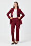 Women's Single Button Jacket and Trousers Set Burgundy - 5
