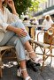 Women's Stoned Cross-Strapped Thick Heeled Ankle Strap Sandals
