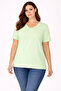 Women's Plus Size Green, Cotton Fabric, V-Neck, Short Sleeve Blouse 65N39056