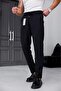 Men's Black Relaxed Fit Elastic Waist Lace-Up Jogger Fabric Trousers with Side Pockets - 3