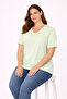 Women's Plus Size Green, Cotton Fabric, V-Neck, Short Sleeve Blouse 65N39056 - 4