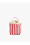Striped Box Tote Bag with Drawstring Handle and Crab and Seahorse Embroidery Detail - 2